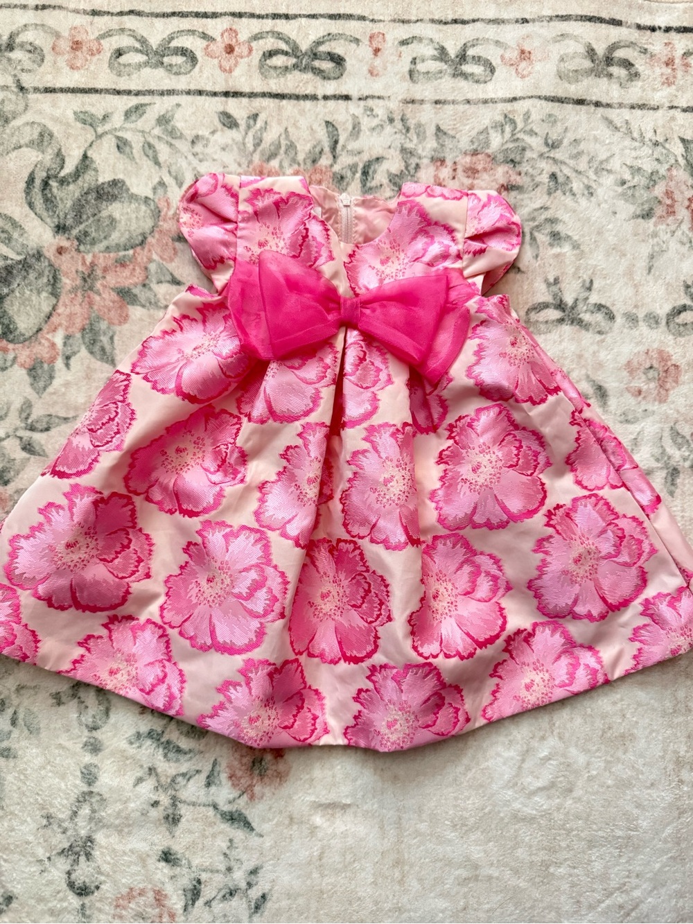 Pink Floral Bow-Accent Baby Girls' Formal Dress